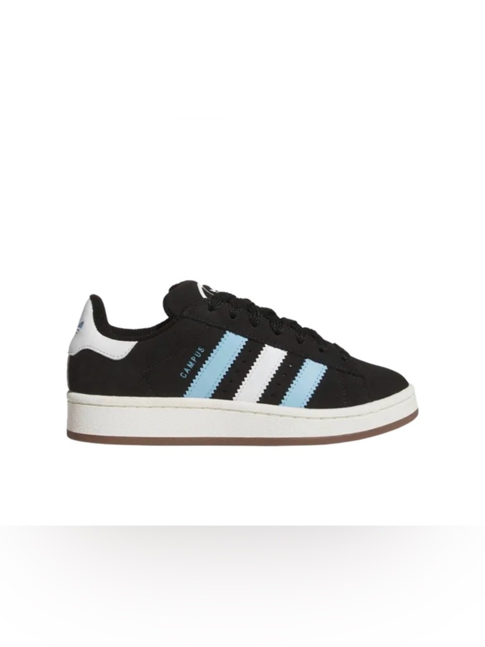 adidas campus Black Suede Sneakers with Light Blue & White Stripes